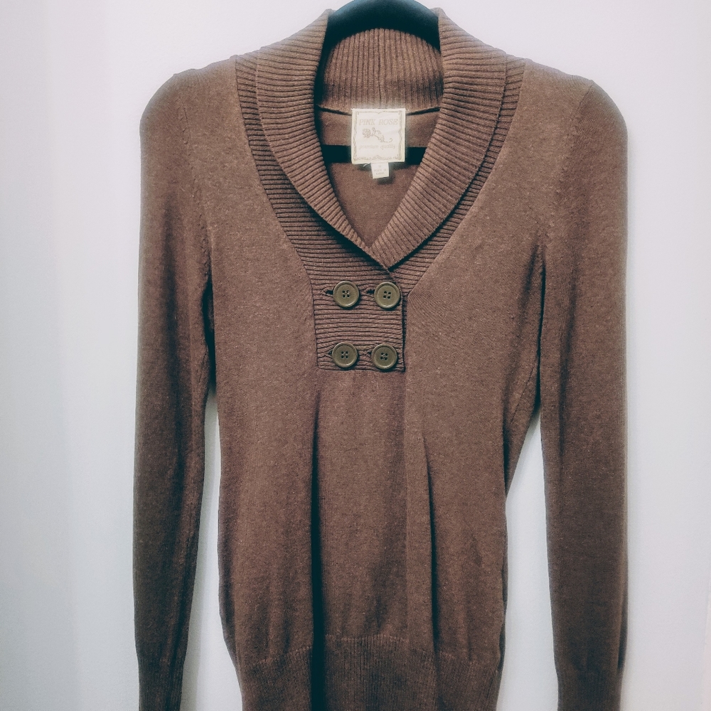 Donated: Pink Rose Brown Button Sweater